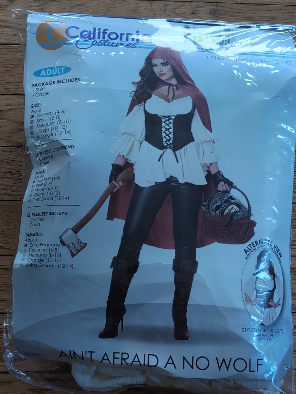 California Costumes Red Hooded Cape with Cream Blouse and Black Corset